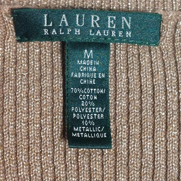 ⭐️3/$15 Lauren Ralph Lauren green label metallic gold holiday sweater shirt  Med - Picture 4 of 7
